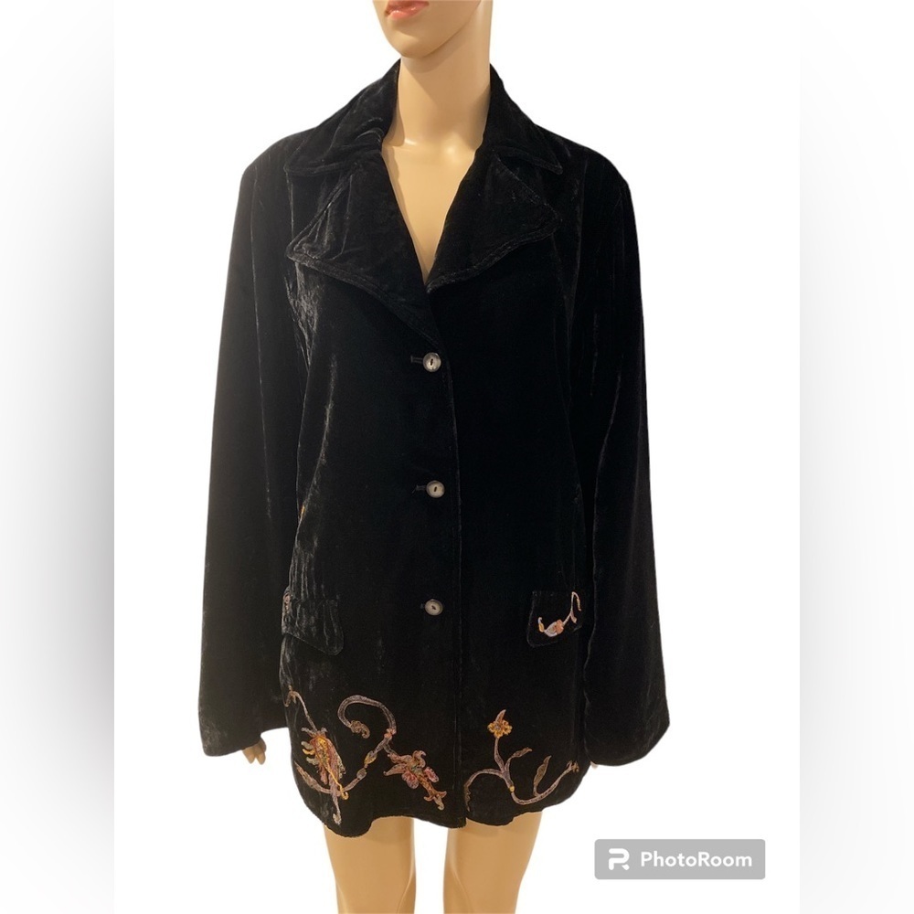 J. Jill Vintage Black  Velvet Velour Embroidered Jacket size L